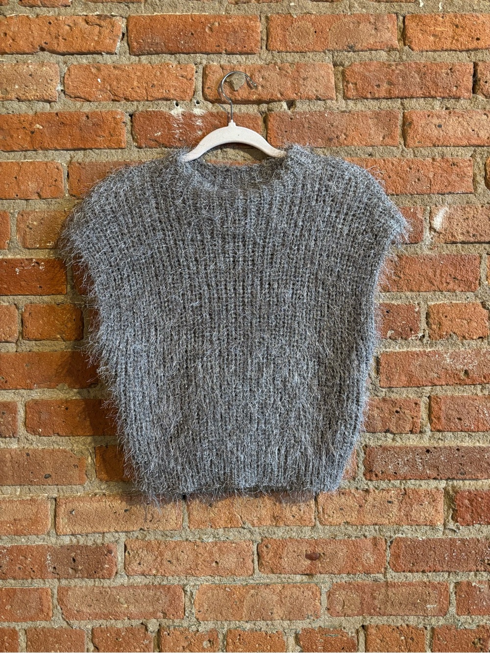 Cider Gray Fuzzy Knit Crew Sweater Vest - Picture 1 of 1
